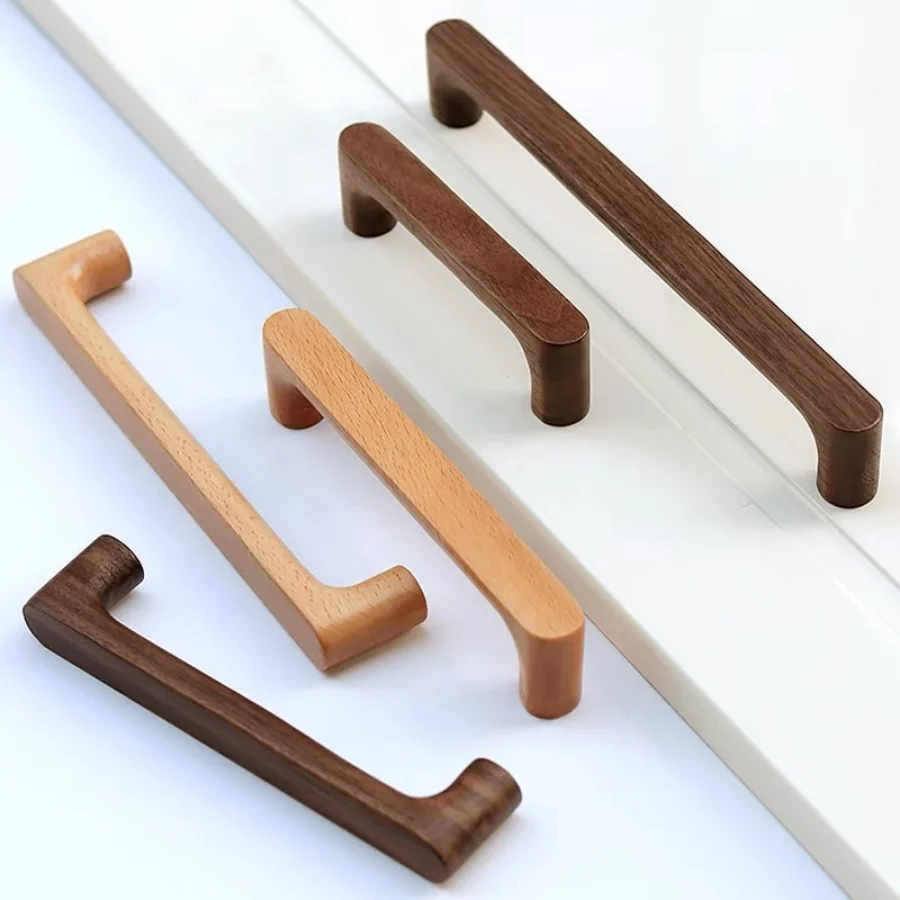Nordic Wooden Cabinet Handles Solid Wood Furniture Kitchen Door Handle Wardrobe Cupboard Drawer Knobs Hardware Pull Handle