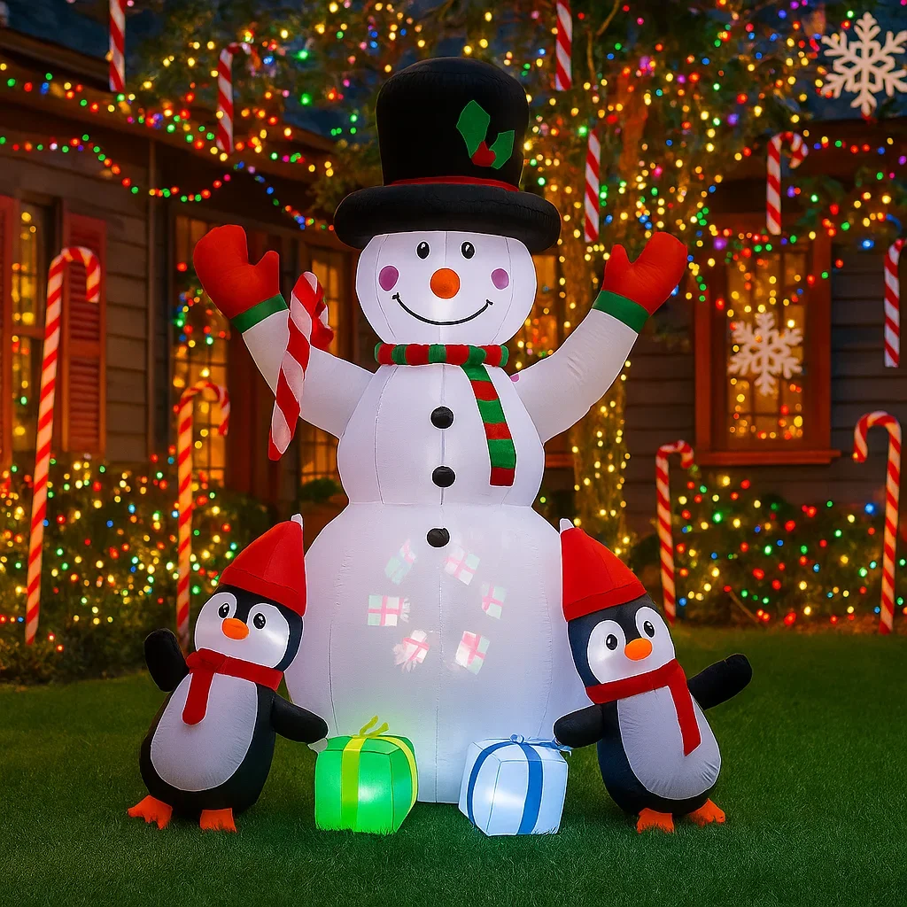 1.8 متر/5.9FT نفخ ثلج البطريق علب الهدايا أضواء LED ديكورات المنزل اللعب ساحة عيد الميلاد تزيين في العطلة لوازم في الهواء الطلق
