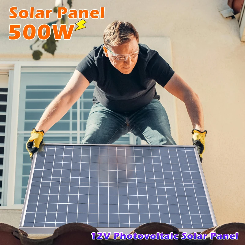 500W starres monokristallines Solarpanel mit Aluminiumrahmen, 12V Batterieladegerät für Wohnmobil, Camping, Boot, Zuhause, netzunabhängige Stromversorgung, USB