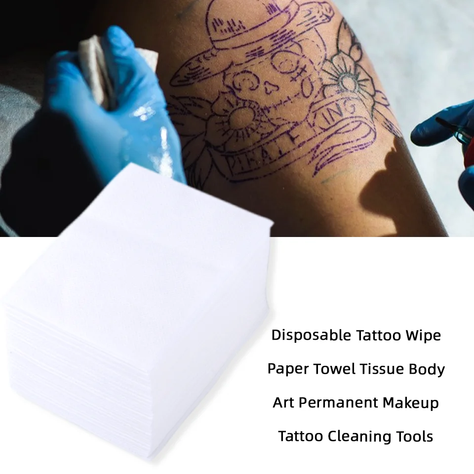 50pcs Disposable Tattoo Wipe Cotton Facial Clean Lint Free Face Towel Wipes Cotton Pads for Tattoo Machine Tattoo Accessories