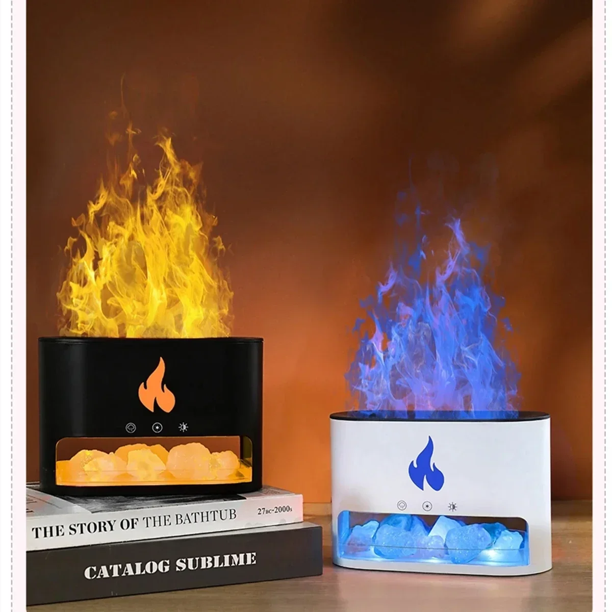 NEW 2024 Essential Oils Scent Ultrasonic Mist Led Simulation 3D Blue Fire Flame Effect Air Humidifiers Aroma Diffusers