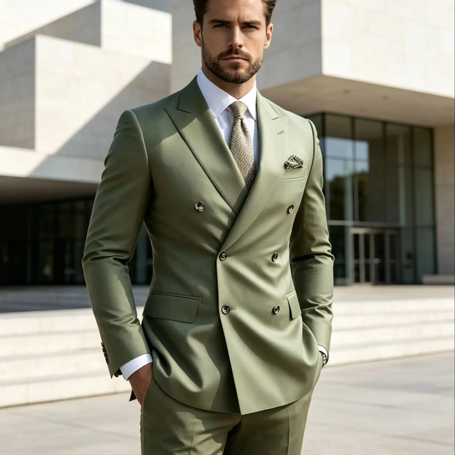 

Elegant Slim Fit Double Breasted Wedding Tuxedo Suits 2 Pieces Male Formal Business Groomsmen Suit with Jacket And Pants