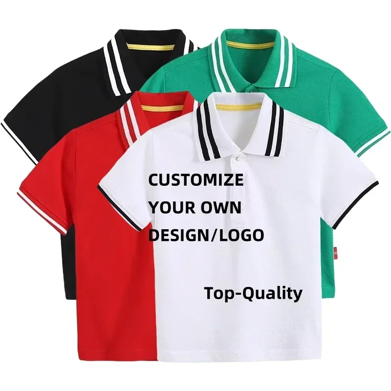 Boys and Girls Short Sleeve Polo Shirt Summer Blank White Children Turn-Down Collar Tops High Quality DIY Custom LOGO Image