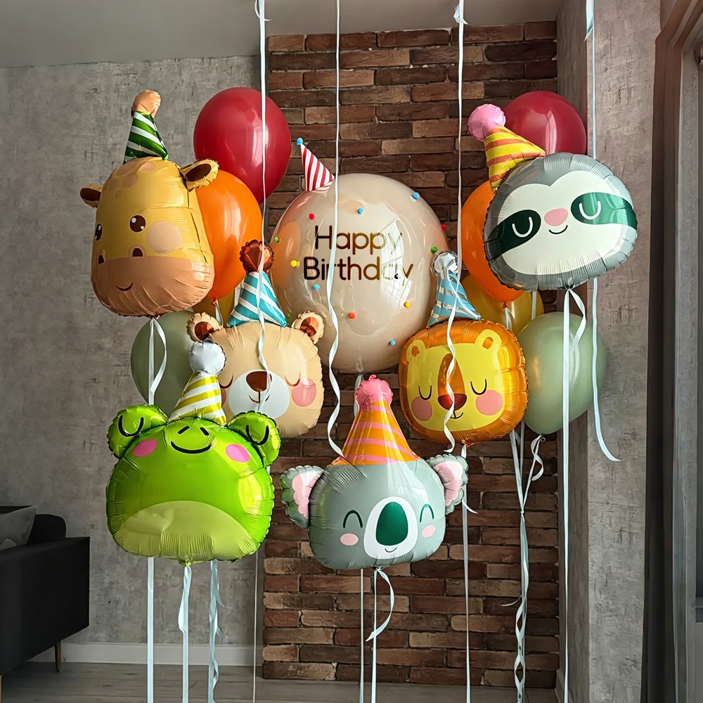 Cartoon Animal Head balloon Set, Frog/Bear/Giraffe Foil Balloons, for Birthday Party Shower Party Decoration Balloons