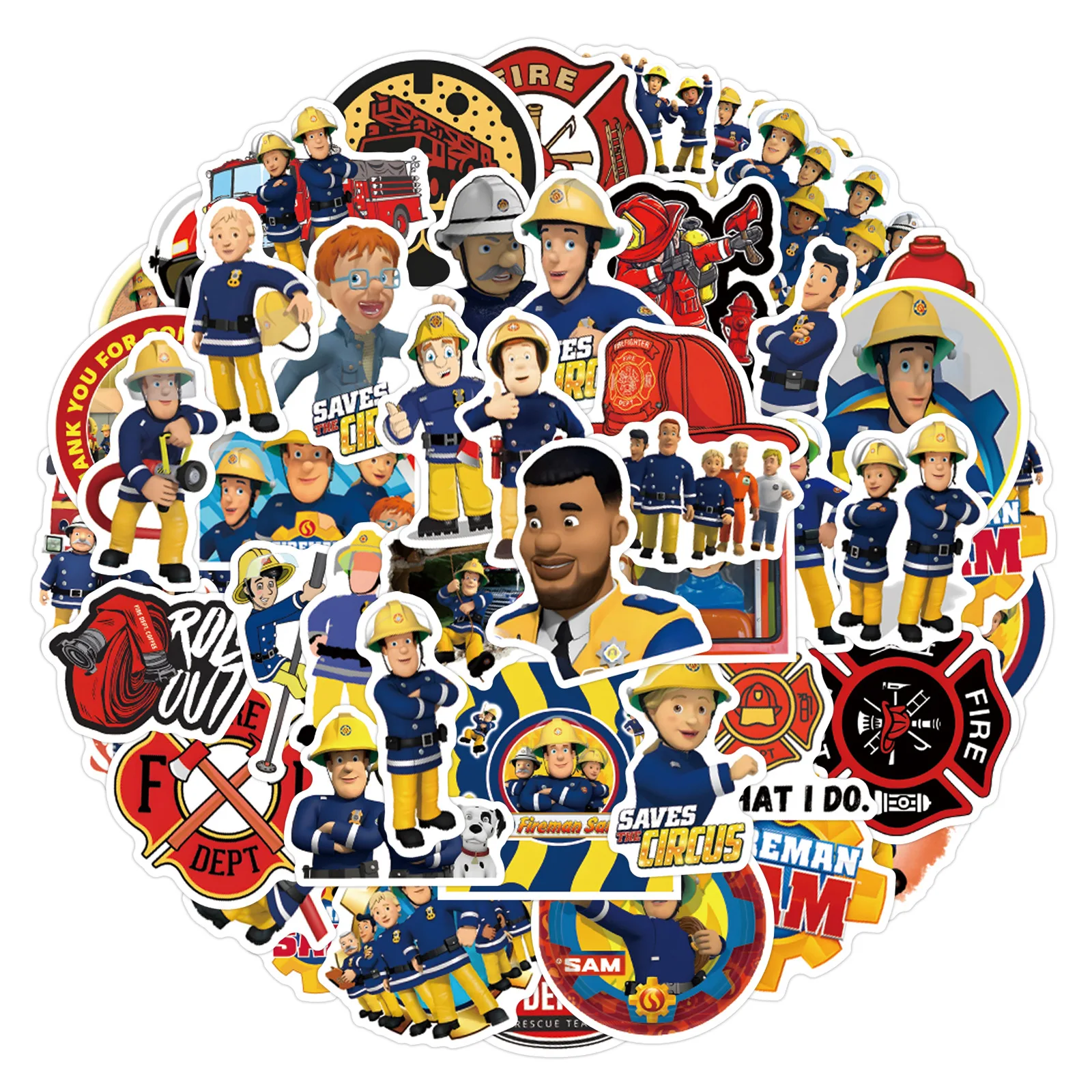 55PCS Fireman Sam Stickers For Luggage Laptop Guitar Phone Diary Waterproof Graffiti Vinyl Decals