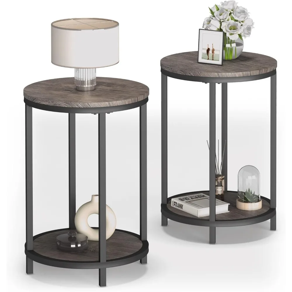 

Round Side Table Set of 2,16in Rustic Wooden End Table Surface Top & Sturdy Metal Legs Nightstand for Living Room Bedroom Farmh