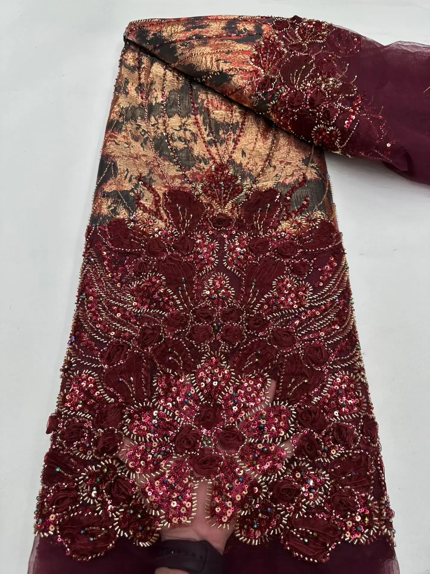 

African Beaded Lace Fabric Embroidery Sequins Nigerian Bridal 2026 High Quality French Tulle Lace Fabric Women For Wedding Sew