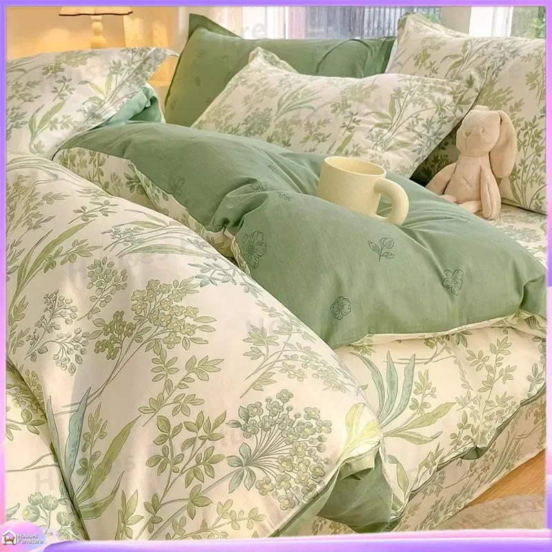 Small fresh pure cotton bed four-piece set of 100 cotton 2026 new quilt cover bed sheet quilt cover four seasons universal