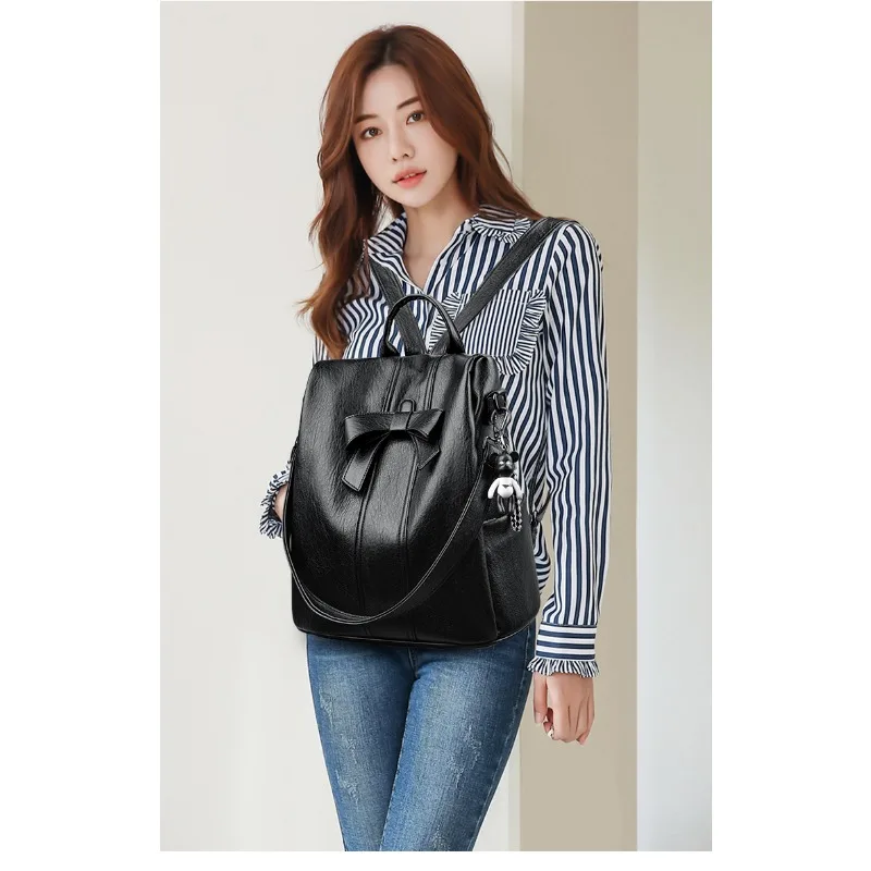 Solid Color PU Sewing Bow High Capacity Zipper Fashion Backpack 2024 Hot Sale Bags for Women Bolsas Femininas