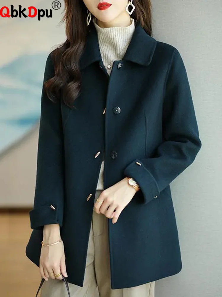 

Elegant Women Woolen Loose Jackets Tops Women Casual Lapel Neck Single Breasted Coats Korean Wool Blend Long Sleeve Abrigos New