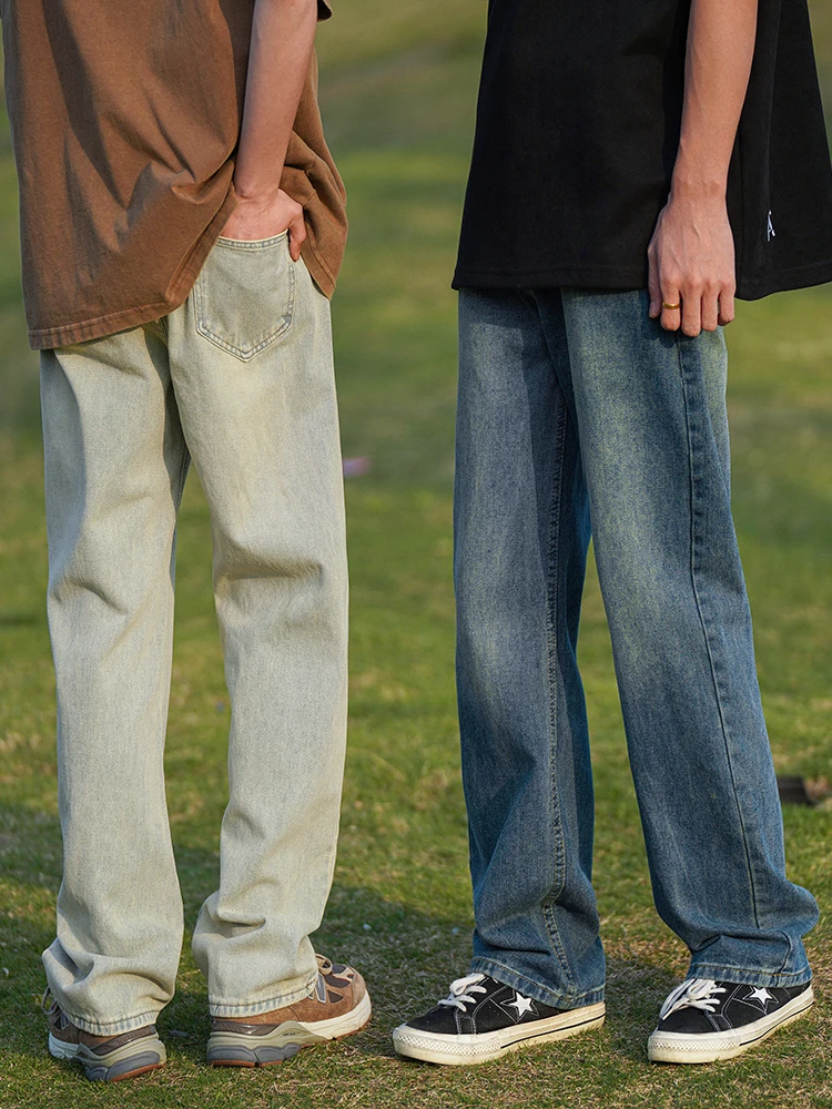 

Американские винтажные джинсы из лиоцелла и шелка для мужчин, летние тонкие свободные прямые брюки из ледяного шелка, молодежные модные прямые брюки