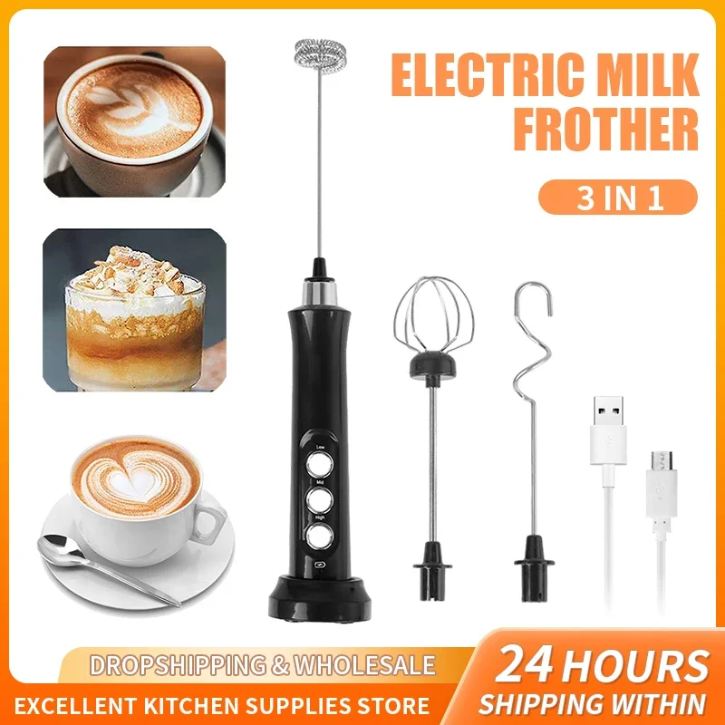 

Electric Milk Frother Rechargeable 3 In 1 Whisks Foam Maker Handheld Foamer Coffee Milk Frothing Mixer Egg Whisk Kitchen Tools