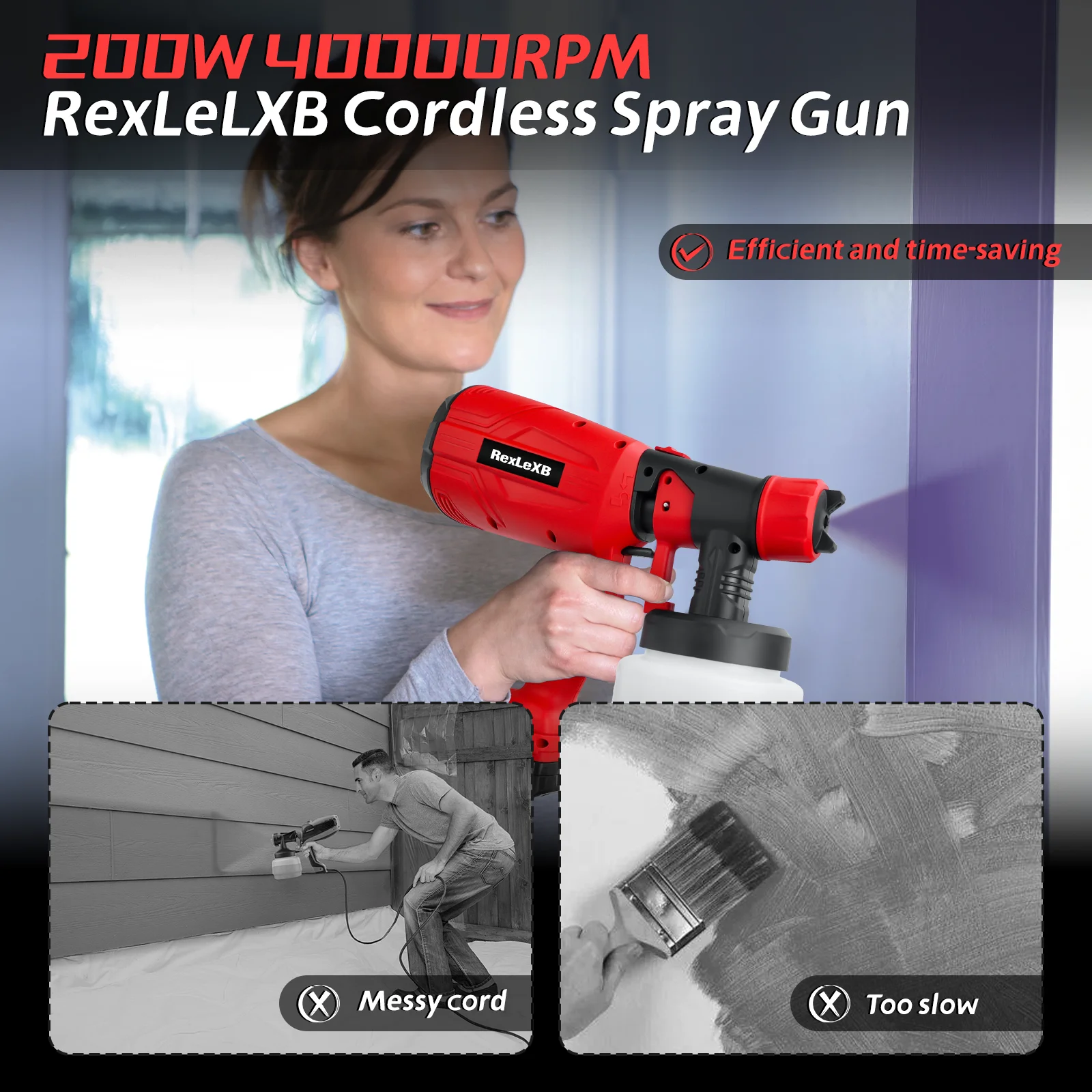 ミルウォーキー用コードレスハンドヘルド電気ペイントスプレーガン,200W,18vバッテリー,hvlp,3つの銅ノズル,バッテリーなし