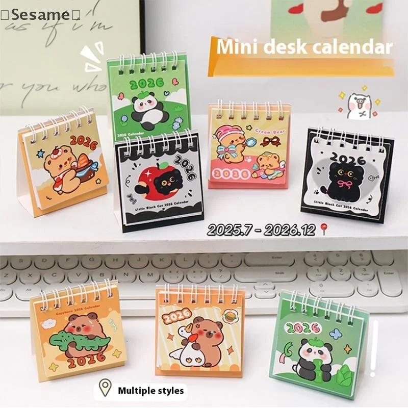 〔Sesame〕2026 Mini Simple Cute Cartoon Pattern Small Desk Calendar Pocket Portable Calendar Punch Plan Desktop Decoration