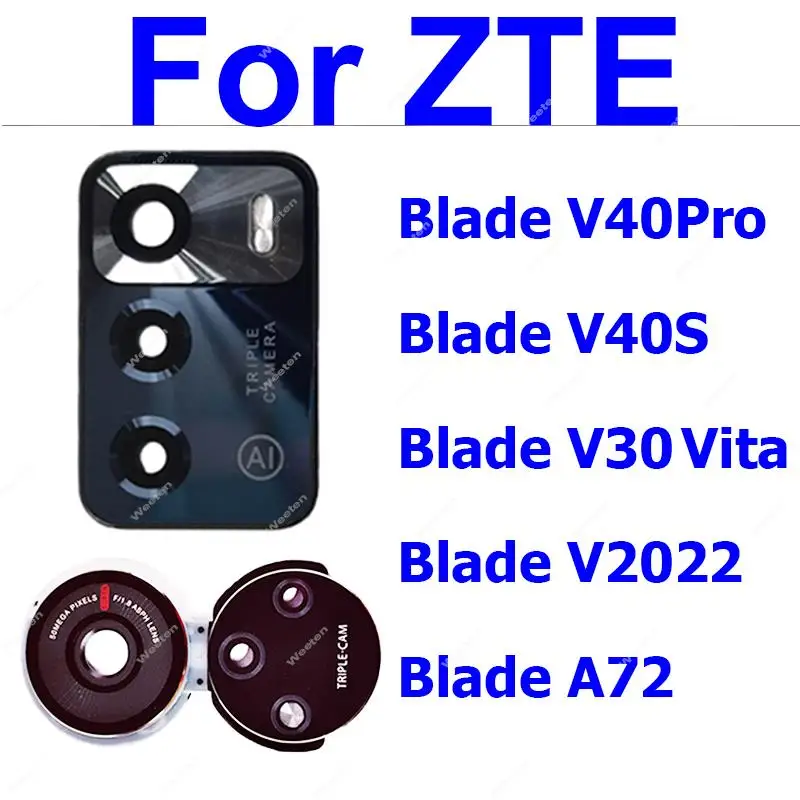 Back Camera Glass Lens Cover For ZTE Blade V2020 V30 Vita 8030 V40 Pro V40s Rear Lens Glass with Frame Holder Parts