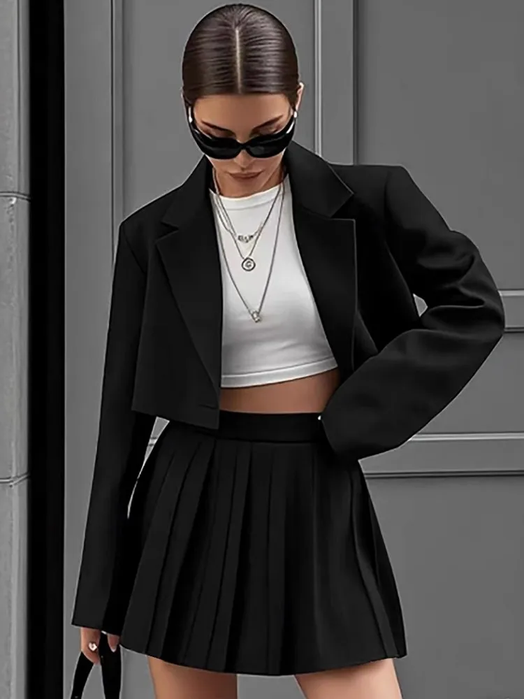 Women Sets Two Piece Set Turn Down Collar Long Sleeve Top And Elegant Mini Skirt High Streetwear Office Lady Suit 2025 Spring