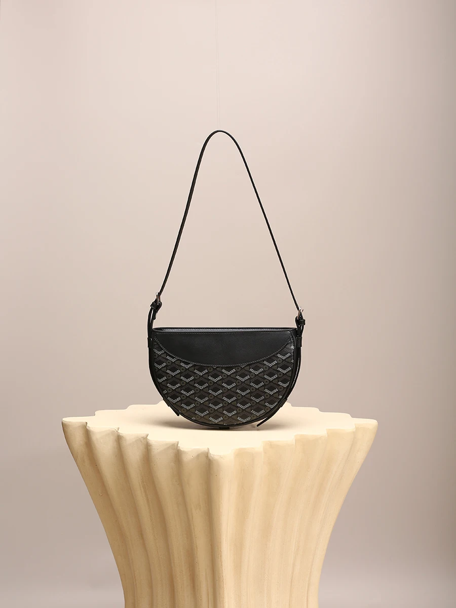 

Retro and Classic Dog Tooth Crossbody Half Moon Bag with Popular Letter Printing Women's Luxury Shoulder Handbag for Easy Carry