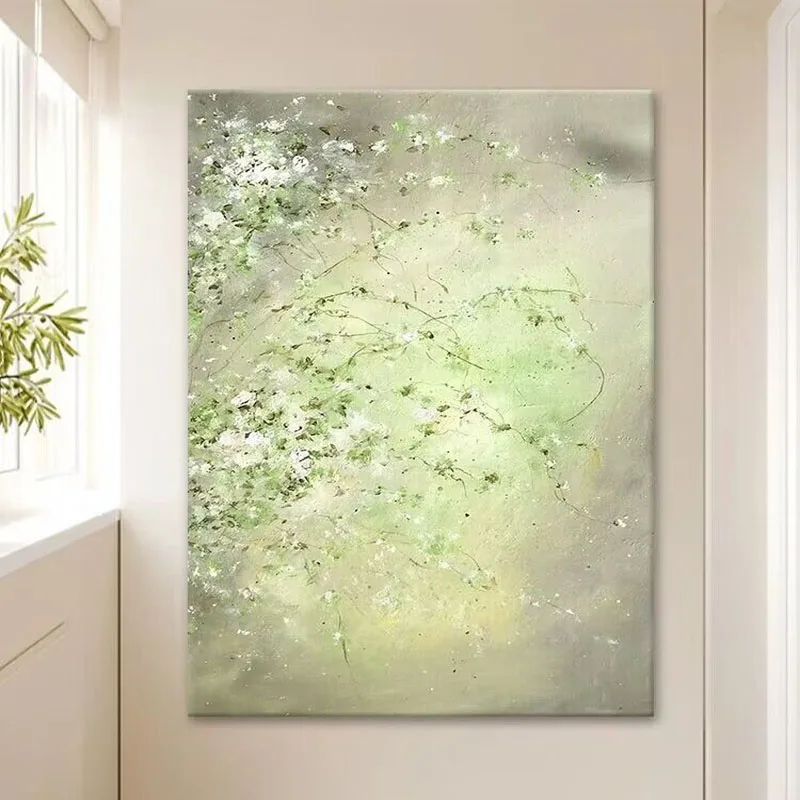 

Abstract Art Flowers Hand Drawn Oil Painting Little Fresh Green Healing Series For Home Decoration Bedroom Dining Room On Canvas