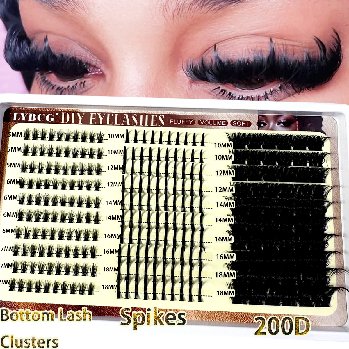 Lash Extensions Kit Spikes Lash Individuals 3D Volume Eyelash Clusters D-Curly Lash Clusters Kit 10-18MM DIY Eyelash Extensions