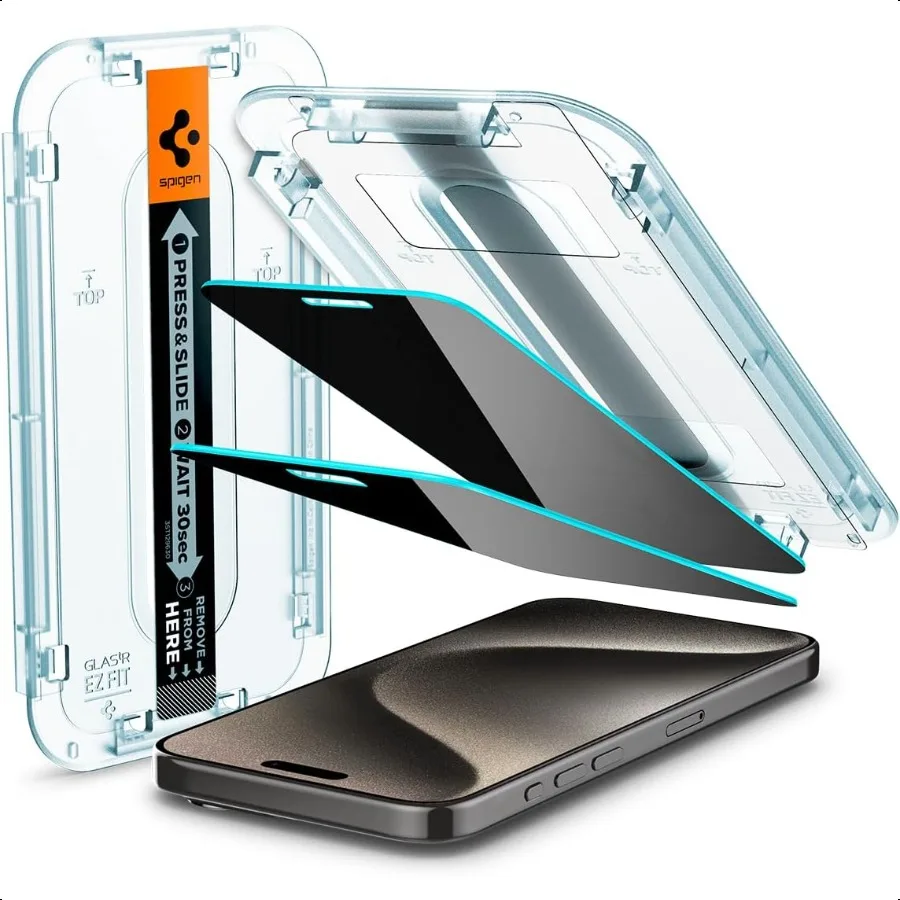 واقي شاشة من الزجاج المقوى [GlasTR EZ FIT Privacy] مصمم لهاتف iPhone 15 Pro Max [Case Friendly] عبوتان