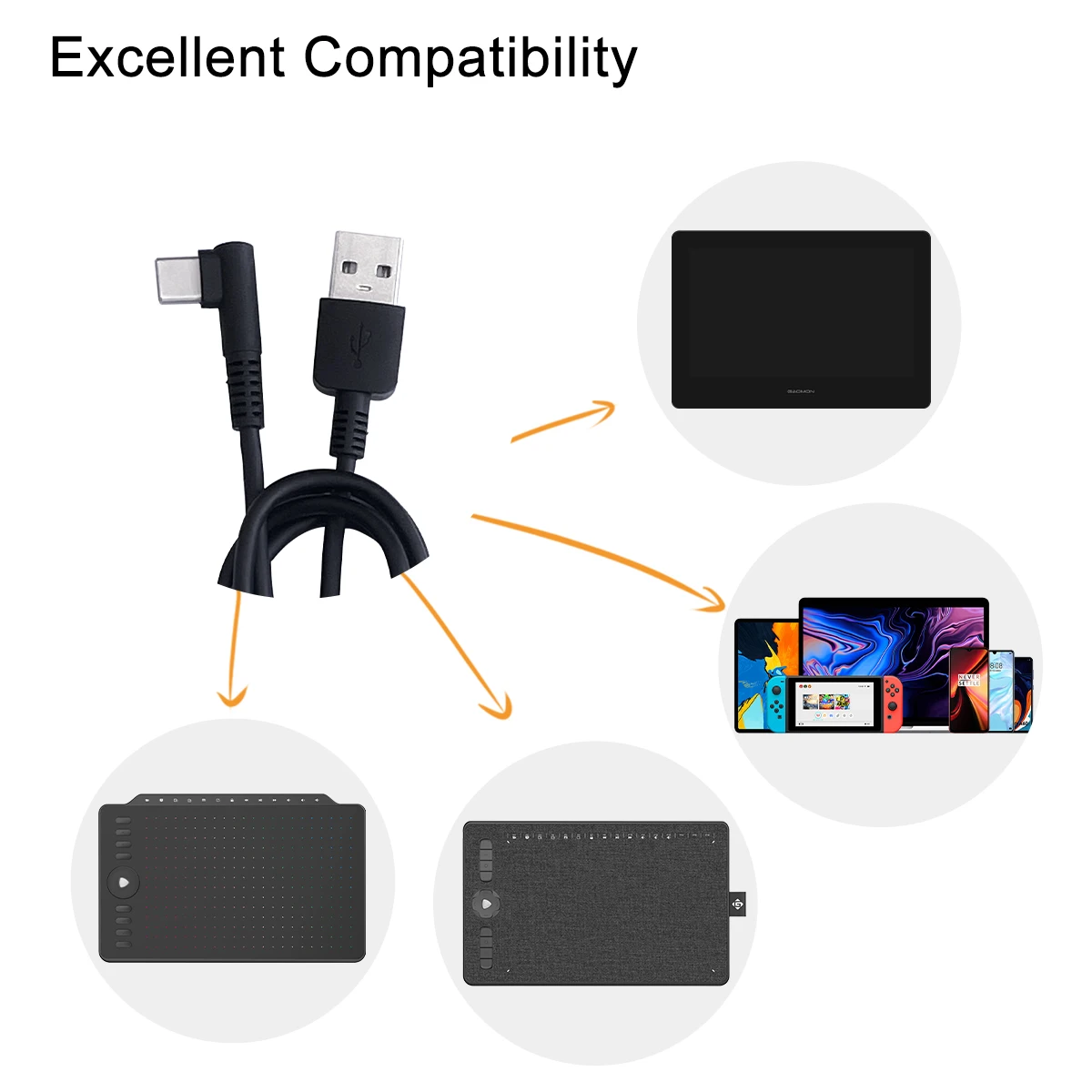 GAOMON Black USB Cable for Graphics Tablet Pen Tablet M1220/M1230/M10KPRO/M10K2018/M106KPRO/S620/S630/S830