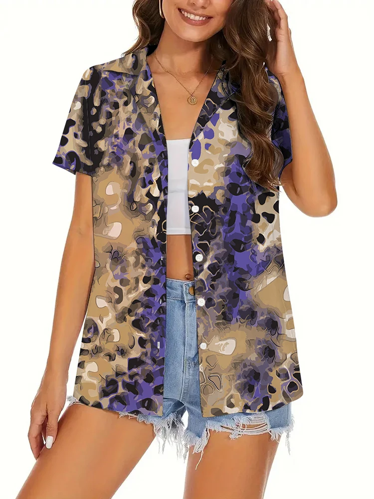 

Women's Short-Sleeved Suit Collar Shirt Light Shirt Top Sexy Leopard Print Design Breathable Comfortable Spring And Summer