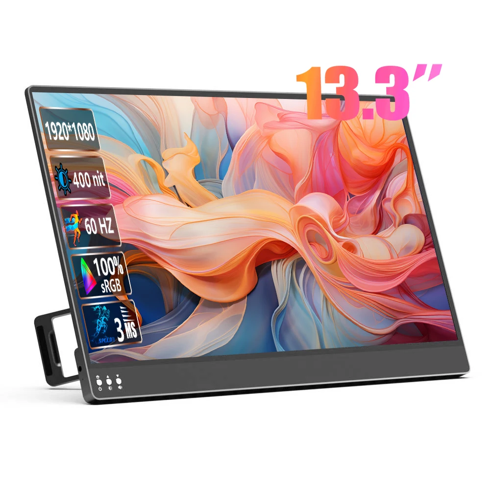 13.3 Inch  Portable Monitor 1920*1080P FHD 400Nit 100%DCI-P3 Display Game Screen For Laptop Mac Tablet Phone Xbox PS4/PS5 Switch