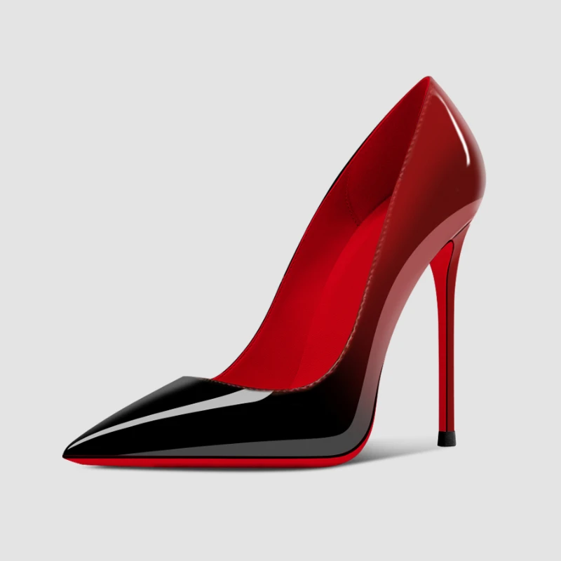 New Spring/Summer Black 12cm Ultra High Heels with Thin Heels, Elegant Charm, Sharp Head, Sexy Large Red Sole Single Shoes