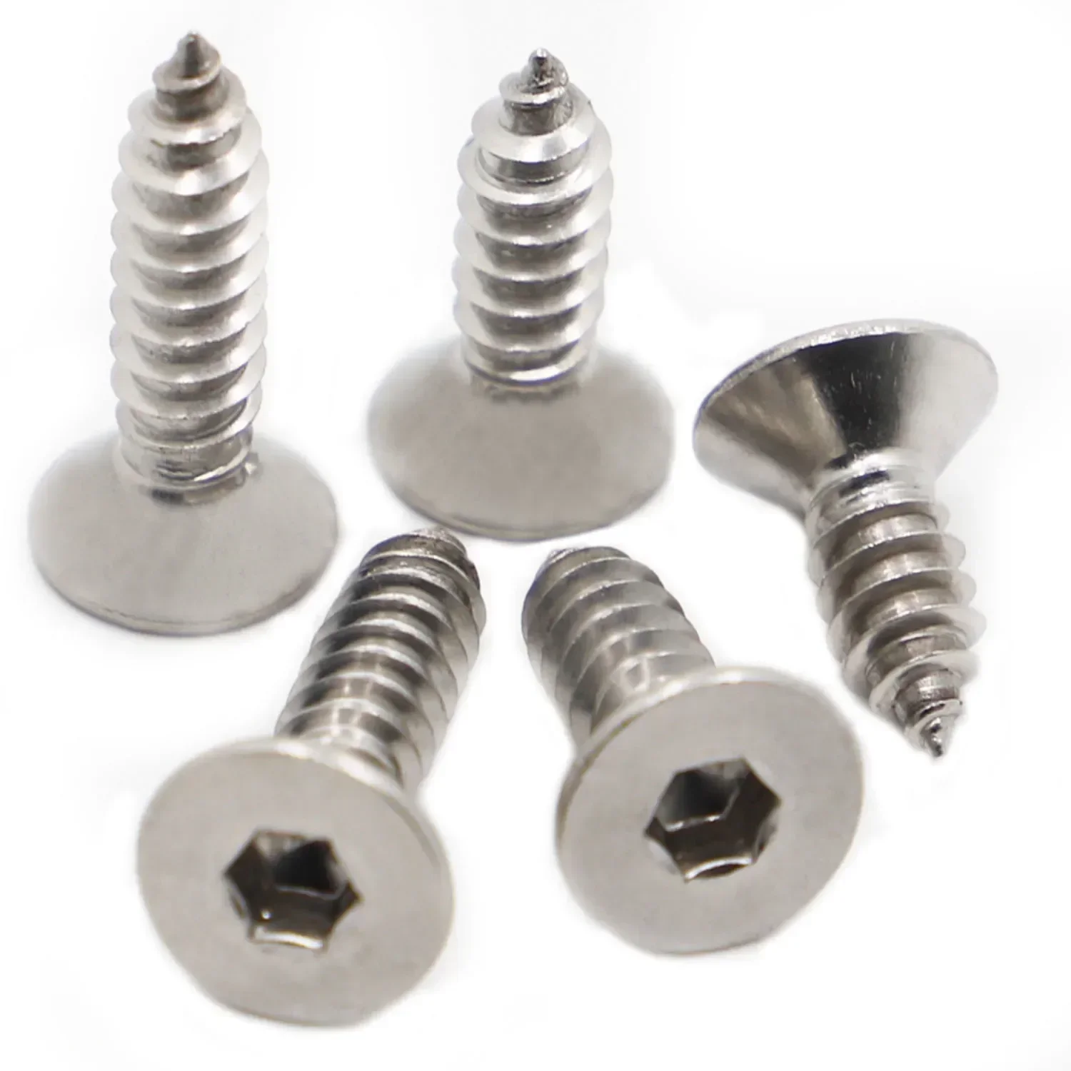 5-50pcs A2 304 Stainless Steel Hexagon Hex Socket Flat Countersunk Head Self tapping Screws Wood Screw M2 M2.6 M3 M4 M5 M6