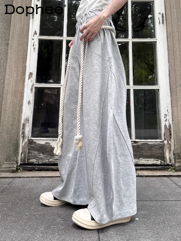 

Men's Curved Sweatpants 2025 Autumn New Fashion Loose Comfort Rope Decoration Flared Trousers Men's Pocket Decoration Long Pants