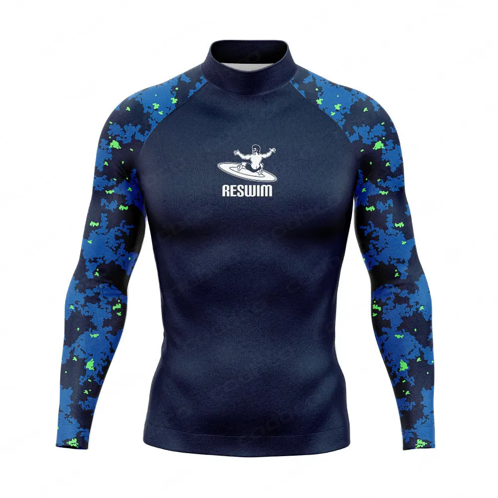 Summer Men's Long Sleeve Surfing T-shirts Rashguard Swimwear Swimming Tight Beach Surf Diving Suit Sun UV Protection Gym Clothes