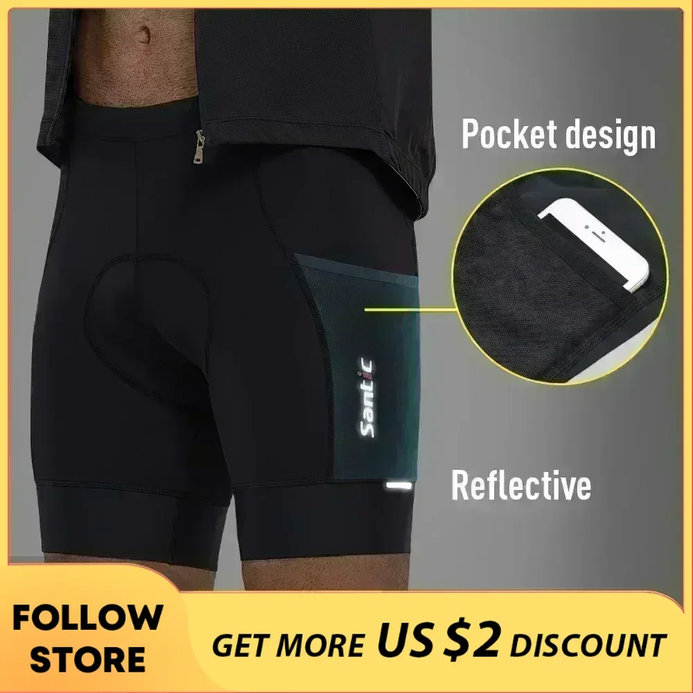 Santic Cycling Shorts Men 4D Coolmax Padded Bike Shorts Summer Breathable MTB Bike Large Stretch Pants Bicycle Tights Asian Size