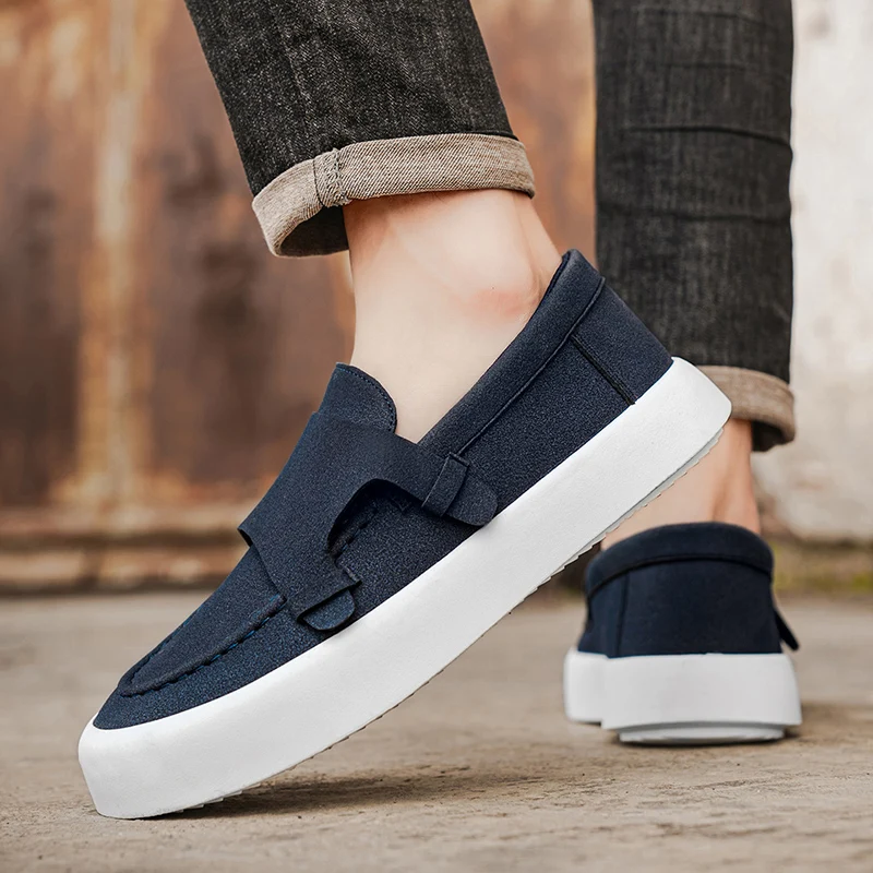 

Модная замшевая мужская повседневная обувь, лоферы в британском стиле, дышащая легкая обувь для вождения, прогулочная обувь на платформе без шнуровки на плоской подошве