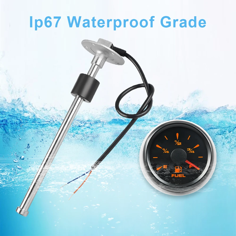 2'' 52mm Fuel Meter Auto Marine Boat Car Fuel Tank Level Gauge 0-190Ω Fuel Float Sensor + Fuel Level Gauge
