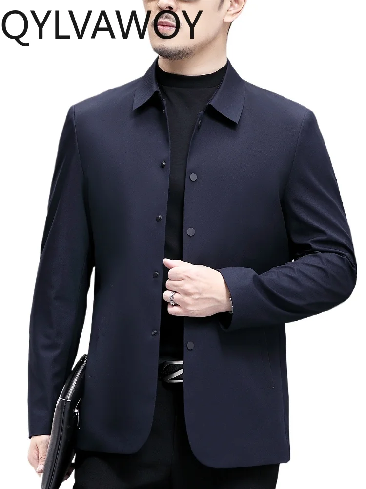 

QYLVAWOY 100% Polyester 2025 New Spring Autumn Middle-Aged Men's Casual Jacket Dad's Top Lightweight Men's Outerwear LJ2160