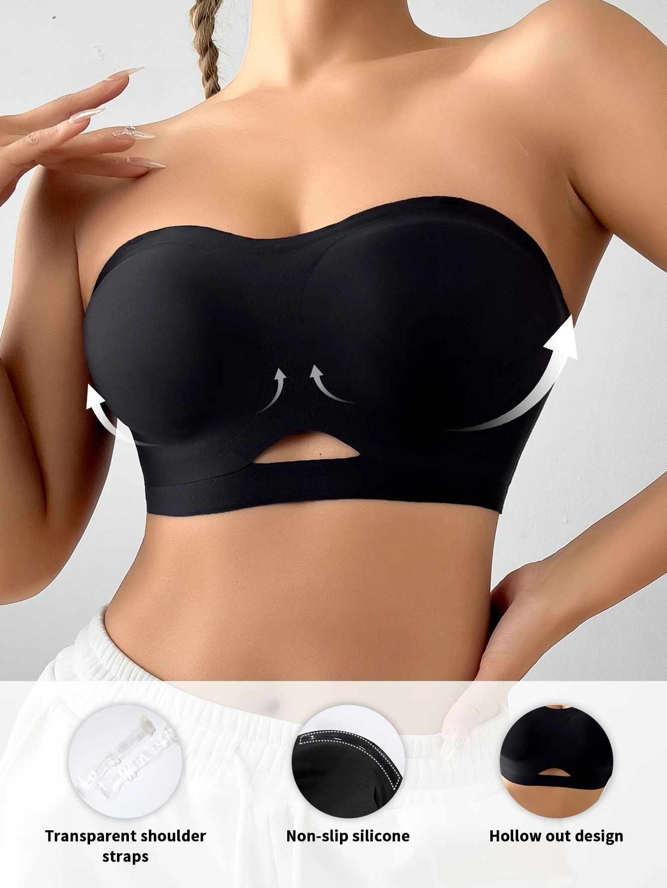 

Seamless Women's Chest Wrap Underwear Detachable Two-in-One Transparent Shoulder Strap Push-Up Tube Top Bra Wear-Free Underwear