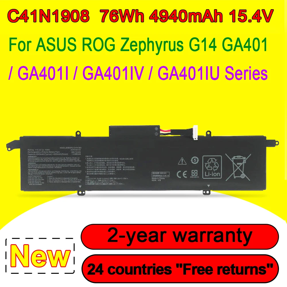 C41N1908 Laptop Battery For ASUS ROG Zephyrus G14 GA401 GA401I GA401II GA401IV GA401IU GA401IH GA401QM GA401QE