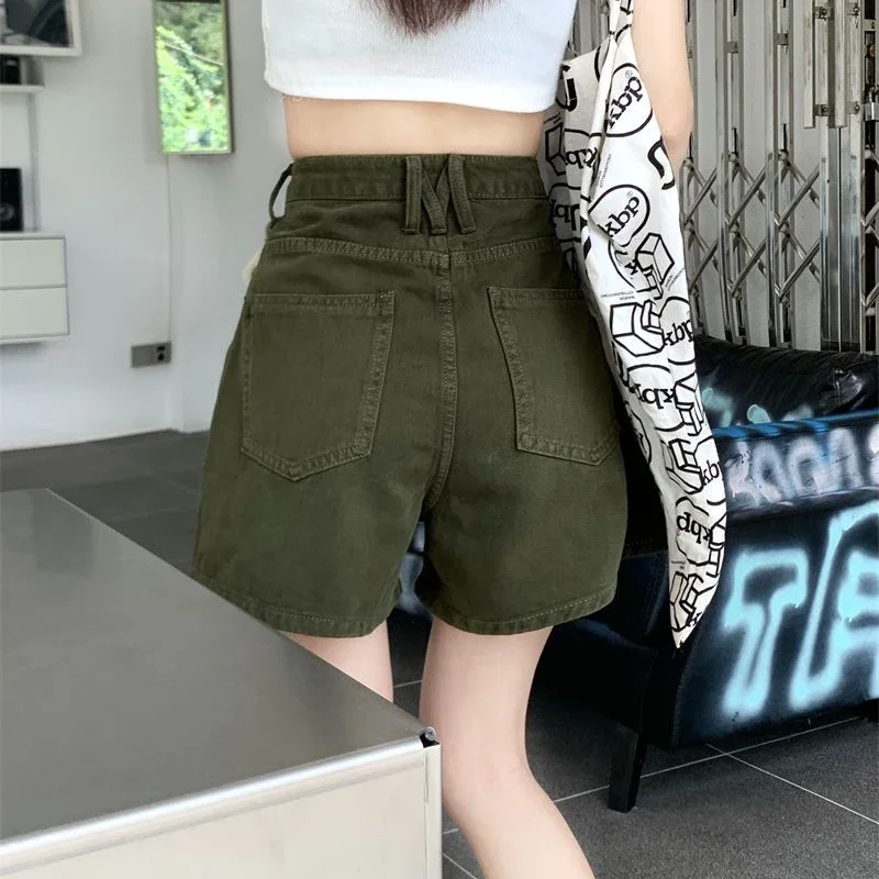 Estilo coreano jovem barato harajuku moda outfits jorts calças jeans curtas largas mulher com bolso na cintura shorts jeans para mulher