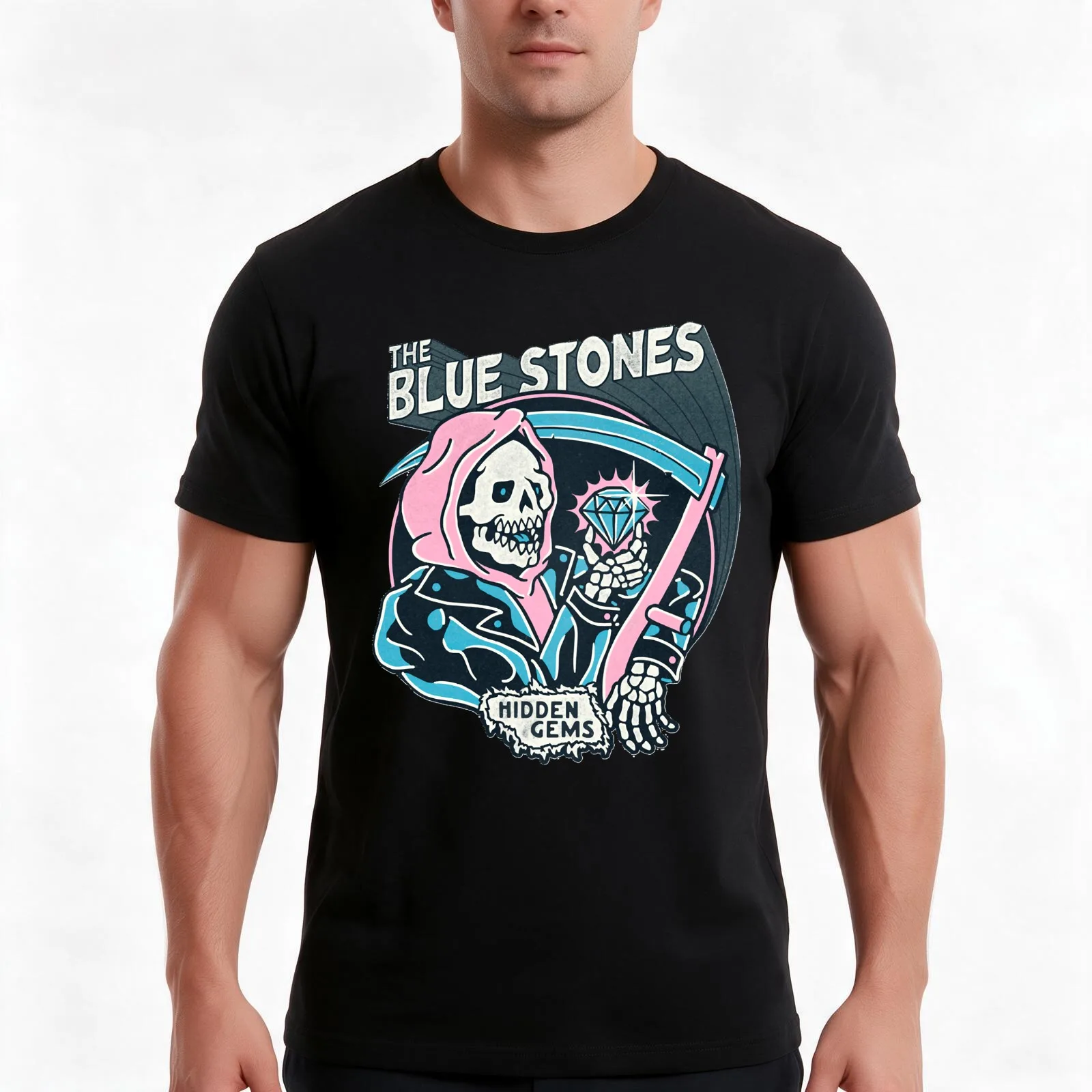The blue stones - Hidden Gems - logo T-Shirt, Summer Casual Cotton Tee, Oversized Streetwear Tops, Vintage Graphic Print