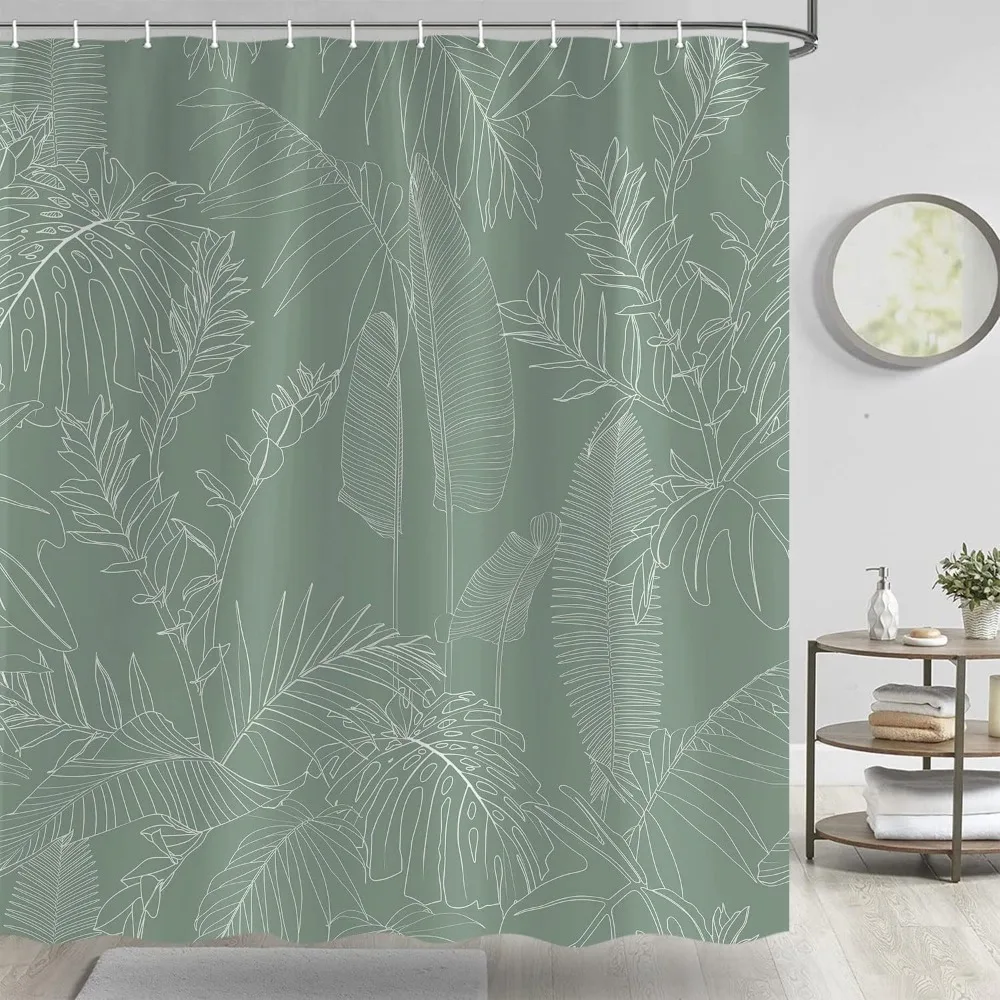 

Занавеска для душа sage green, элегантная занавеска для душа с тропическими листьями и цветами для ванной комнаты, минималистичная ткань с ботаническими растениями b