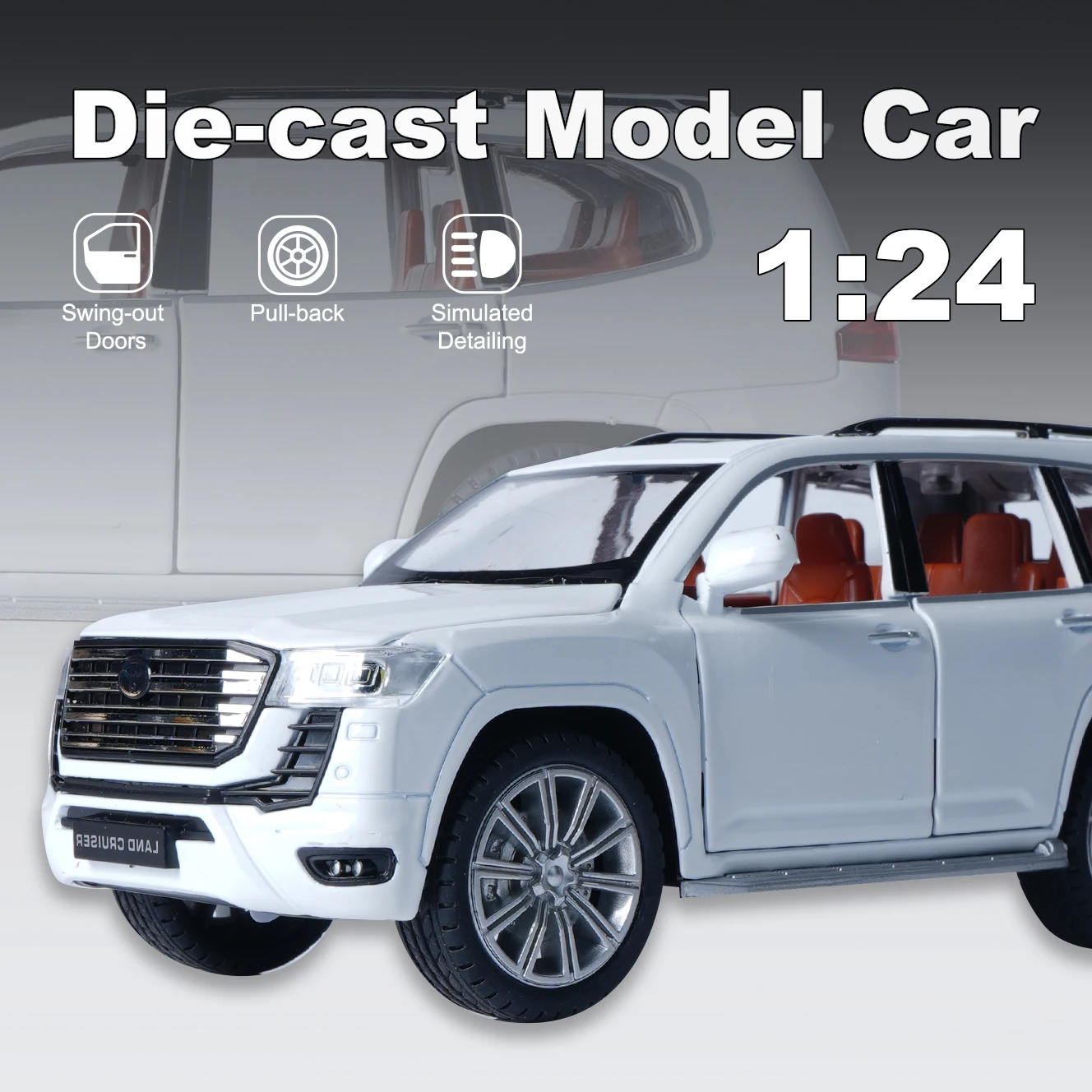 1:24 흰색 합금 Suv 합금 자동차 모델, 소년 장난감, 6 도어 오프닝, 사운드 및 라이트, 풀백 드라이브, 컬렉션/장식/적합한 크리스마스/할로윈 선물