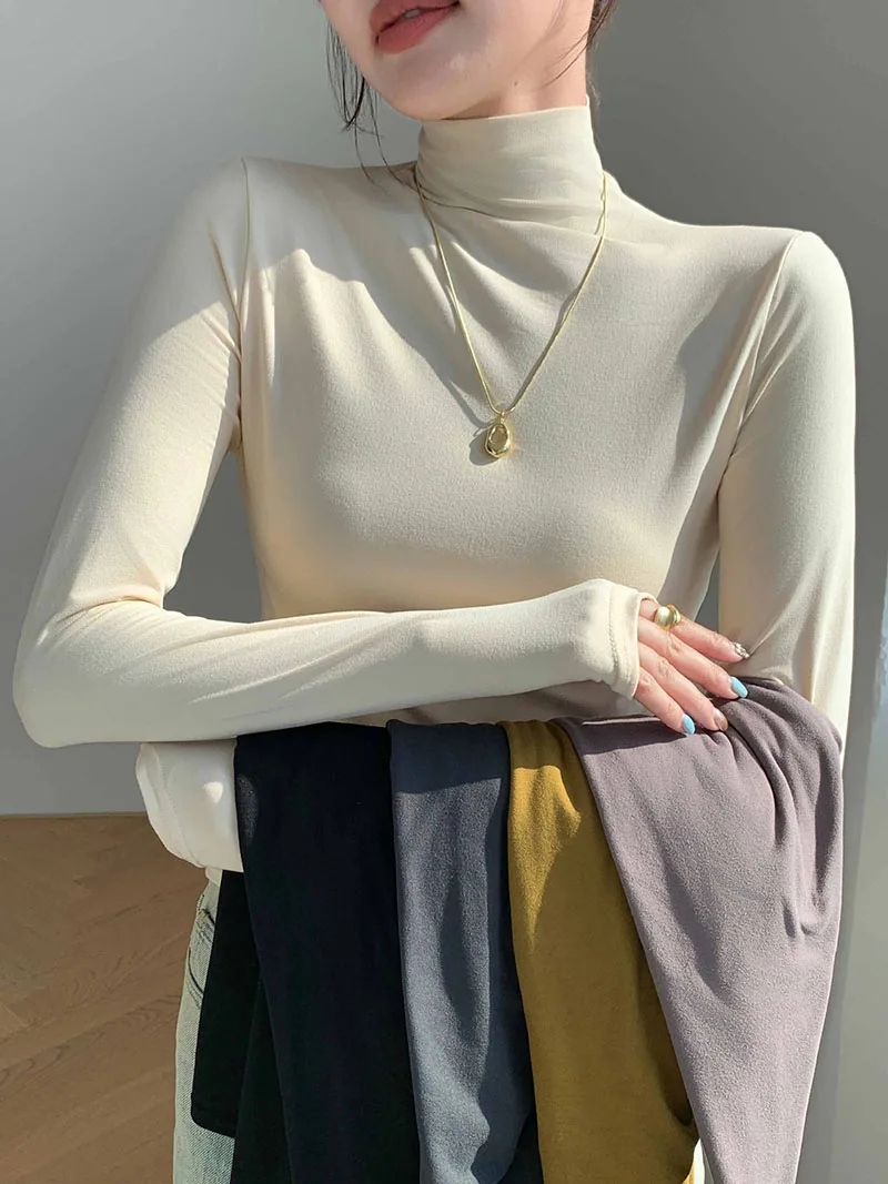 woman Half high neck facial mask shirt women autumn winter buffing bottoming shirt slim and warm wearing long sleeved T-shirt