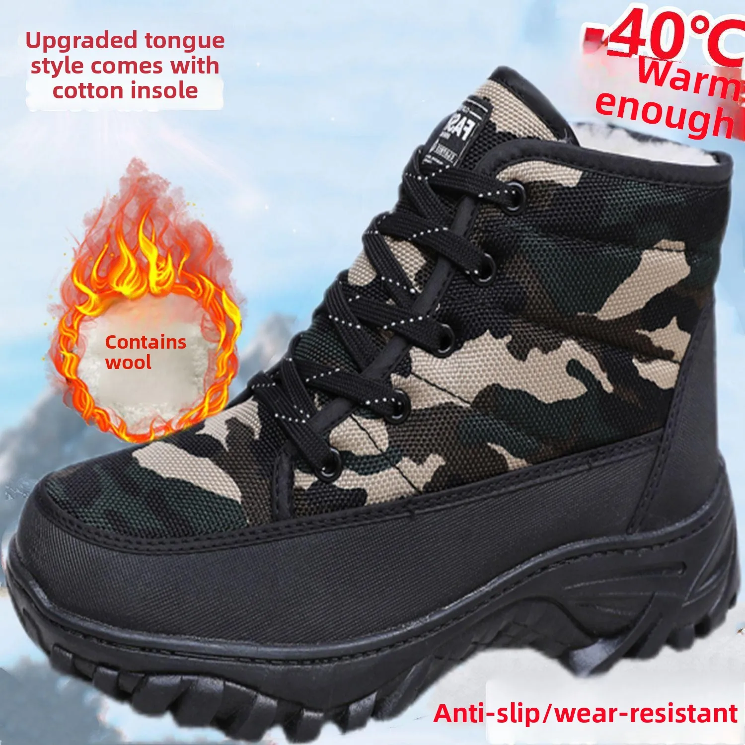 Botas de nieve de invierno gruesas para hombre, zapatos cálidos de algodón para exteriores con forro polar para clima frío, parte inferior de alta densidad