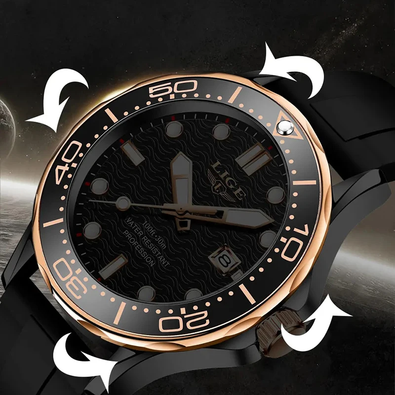 LIGE Outdoor Casual Sport Quartz Man Watch Silicone Simple Auto Date Waterproof Watches for Men Luminous Fashion Male Wristwatch