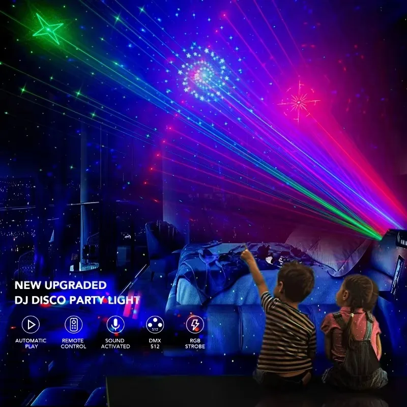 ضوء مسرح الكرة السحرية بالليزر مع جهاز تحكم عن بعد LED ملون فلاش ستة في واحد شعاع ليزر KTV Bar غرفة خاصة DJ Party Light