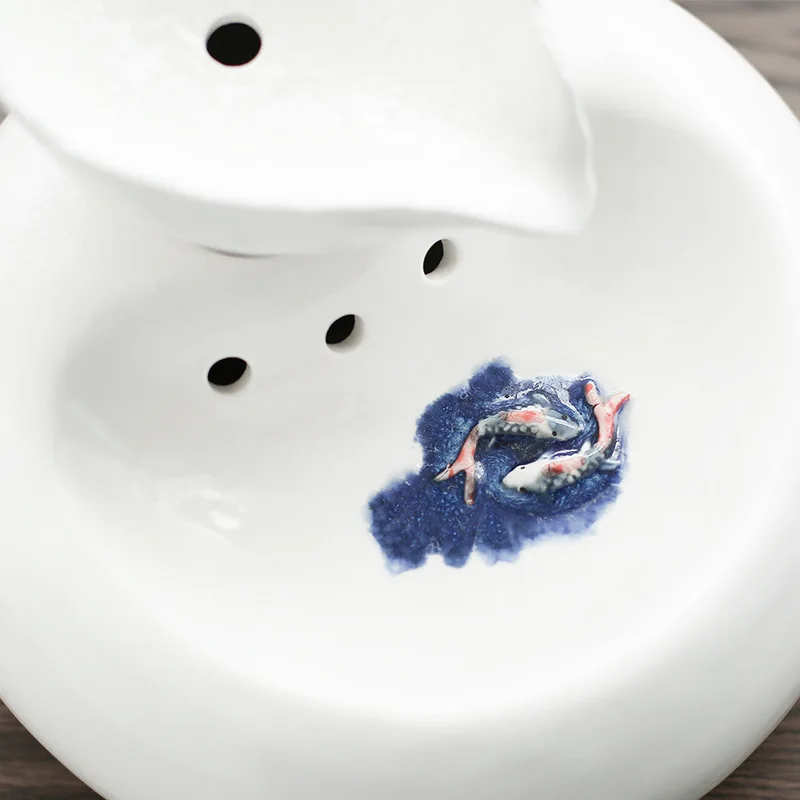 Pet ceramic automatic water fountain indoor Bowls for Cat drinker leaf dispenser circulating filter active spring