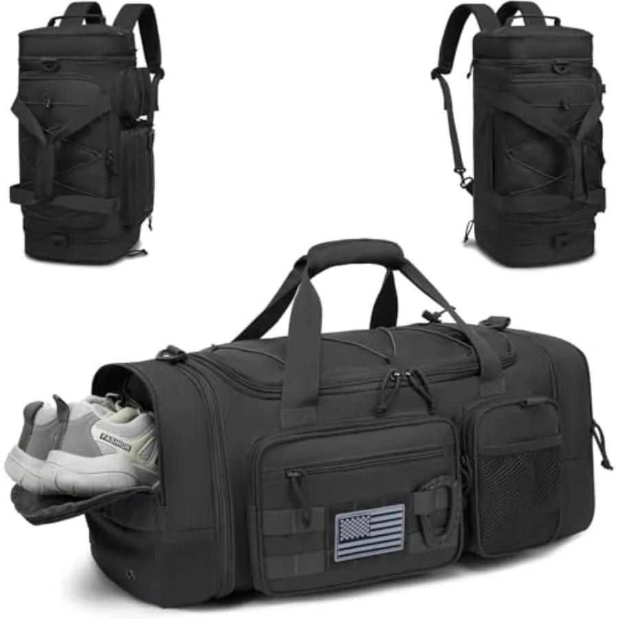 

3 in 1 Tactical Travel Duffle Bag Backpack for Men Women 40-45L Expandable Gym Bag and Sport Duffel Bags for Travel with Shoe C
