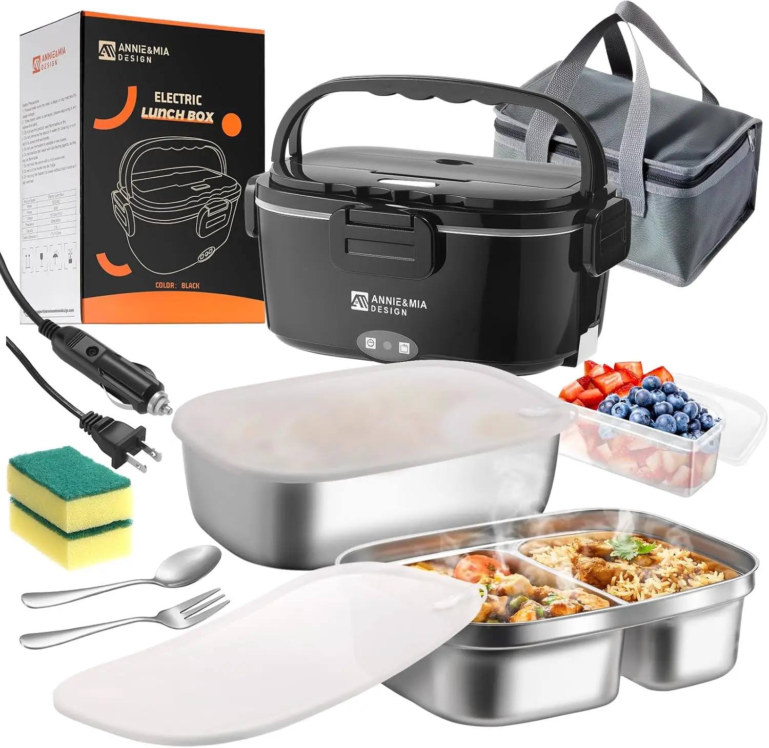 

50-Ounce Electric Lunch Box for Adults, Dual Container Portable Food WarmerHeated Lunch Box, Home/Car/Office/Truck Use