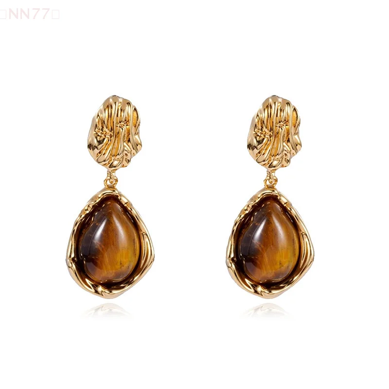 French Vintage Coffee Color Resin Irregular Earrings Geometric Imitation Amber Temperamental Earrings for Women Jewelry