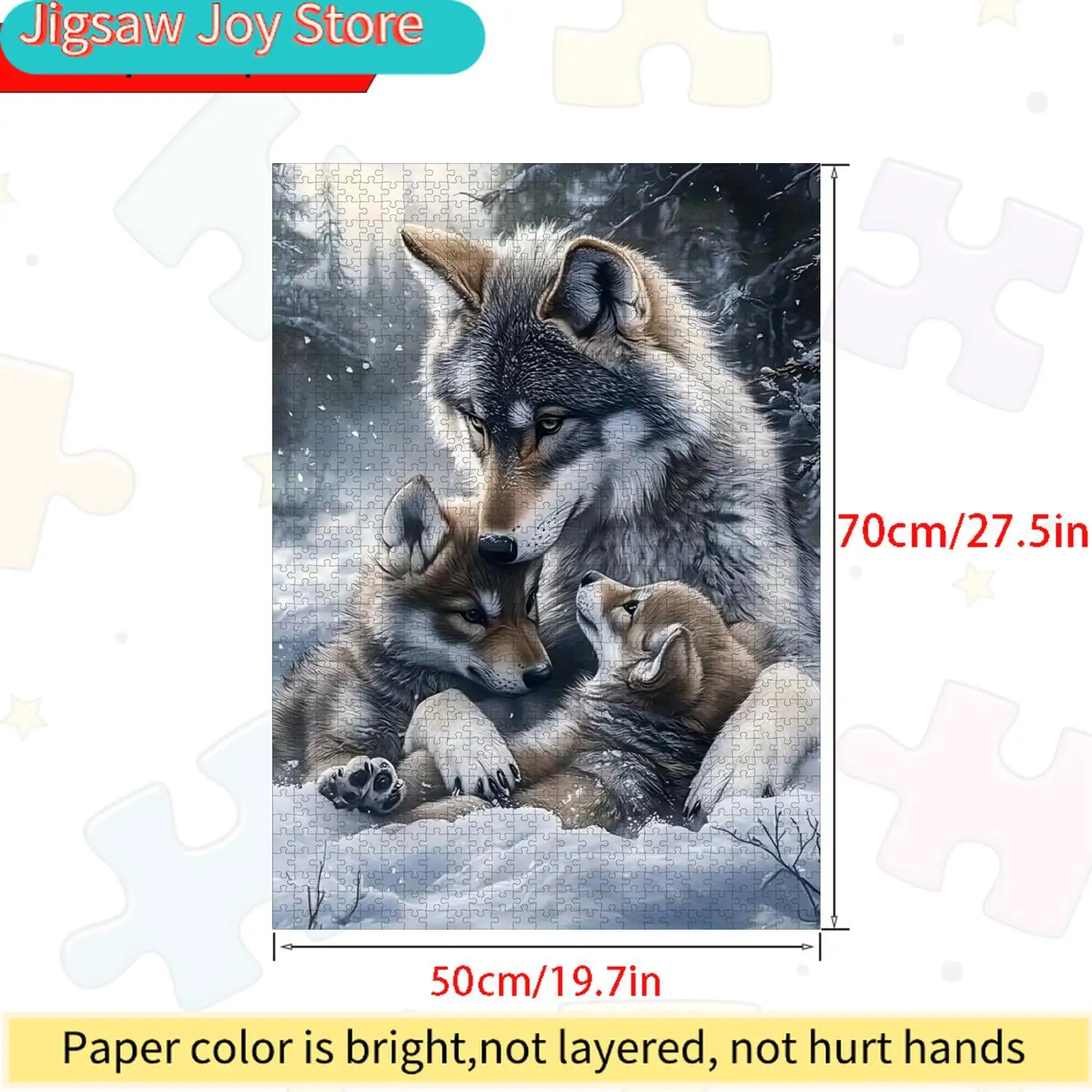 Wolf Pack in Snow | 70cmX50cm Large Durable Cardboard Puzzle, High Quality, Ideal for Adults and Family Interaction, Fosters